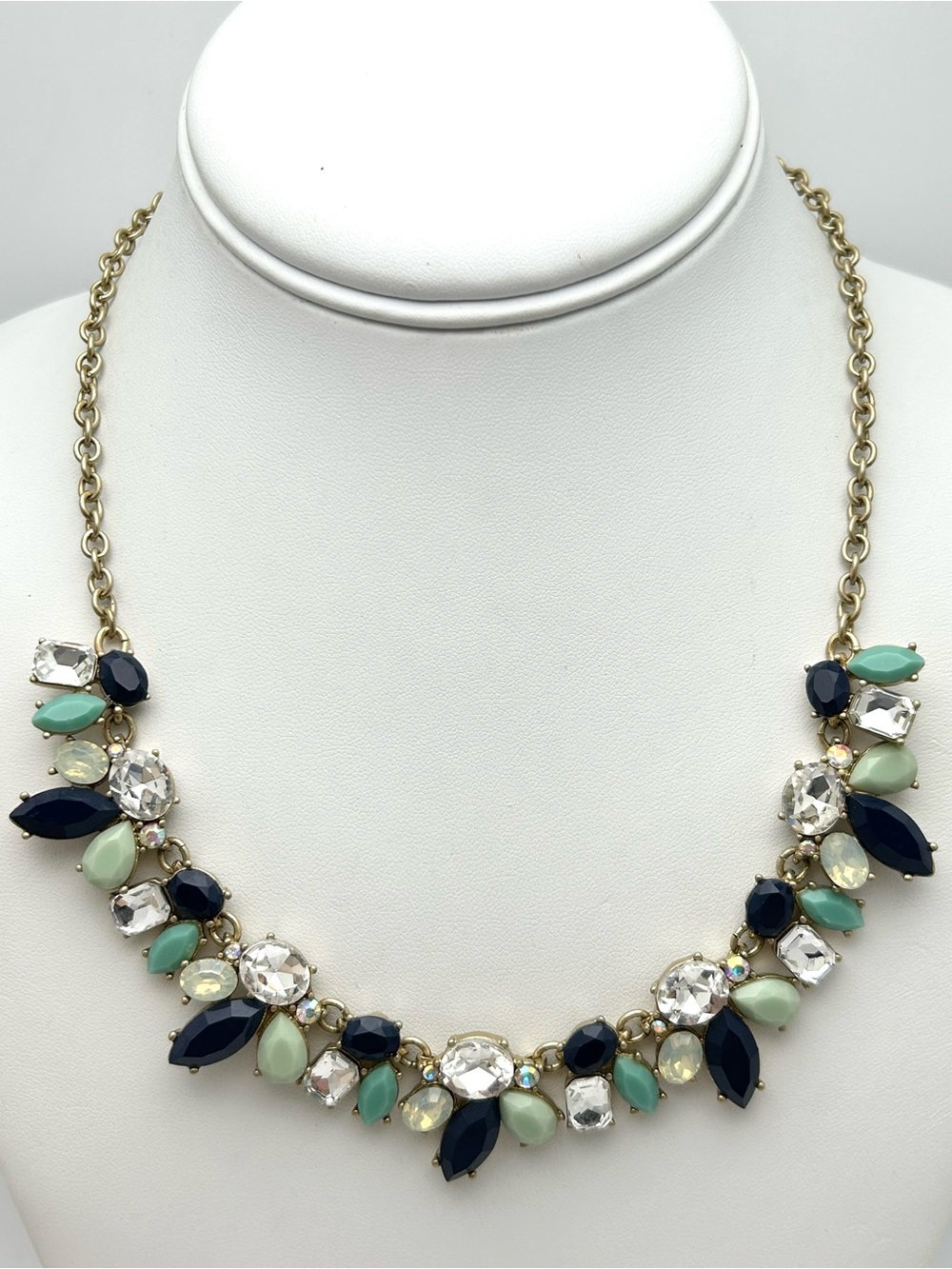 J. Crew Navy Green Jeweled Necklace